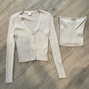 Abercrombie & Fitch 2 piece v neck cardigan light grey women’s size small